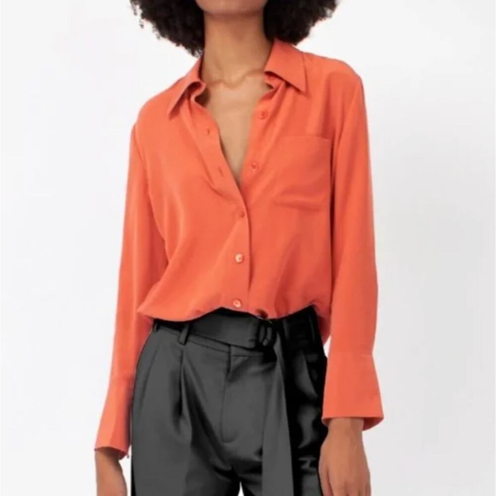 Equipment 100% Silk Burnt Orange Button Down Shirt • Business Casual • Size XS